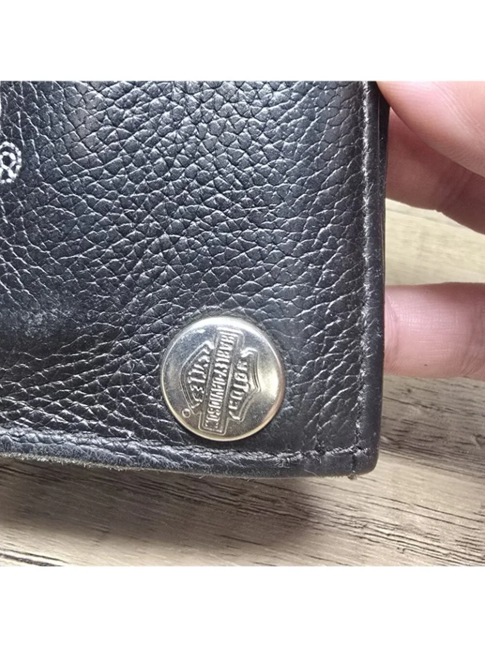 Men's Harley Davidson Tri Fold Snap Folding Wallet Pebble Leather Vintage